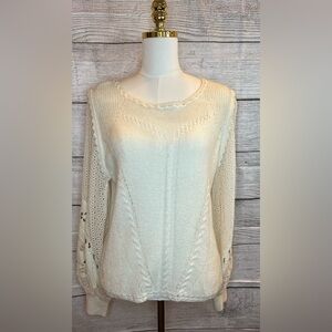 ✨ Anthropologie Cream Knit Sweater | Boho Lace Sleeve Detail | Size XL ✨